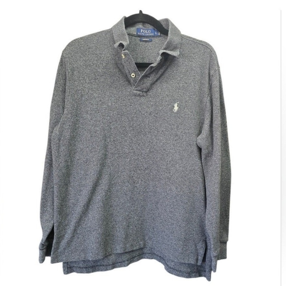 Polo Ralph Lauren Custom‎ Fit L Gray Long Sleeve polo Shirt Heathered Preppy